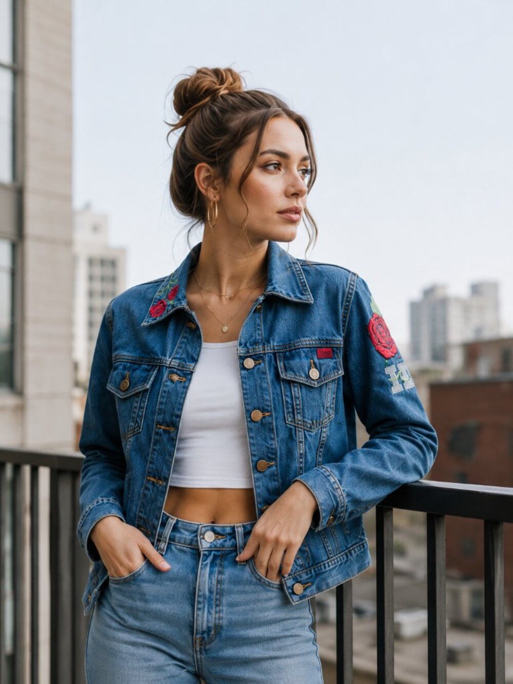 IDL IDOLS Embroidered Rose Denim Jacket Made in Barcelona